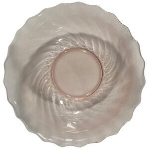 Glcoloc Pink Swirl Glass Bowl Vintage Frosted Scalloped Rim Collectible